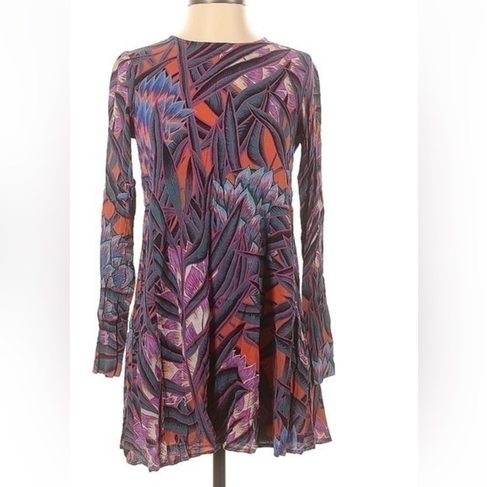 Mara Hoffman Multicolored Floral Print Long-Sleeve Dress Size S